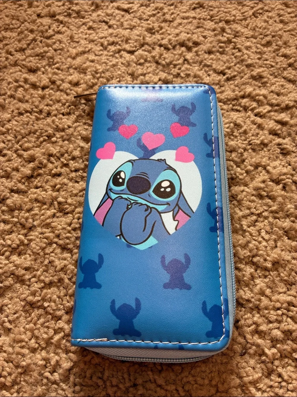 Blue Stitch Heart Zip Wallet